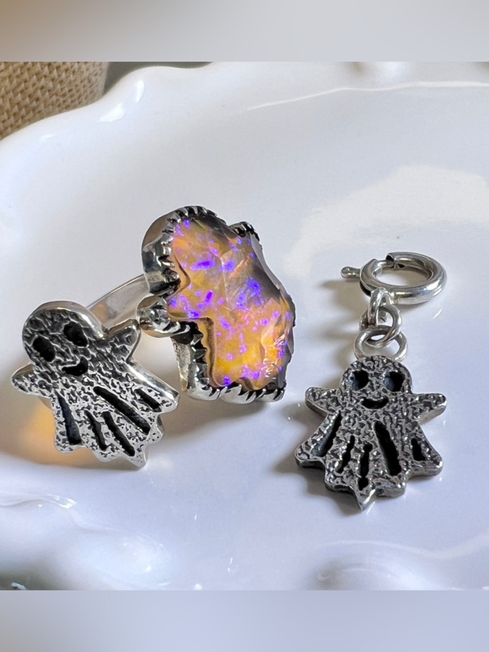 Krush Kandy Sterling Silver 925 Opal Halloween Ring and Pendant charm ghost - Picture 11 of 11
